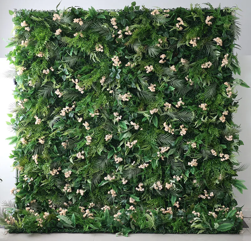 Amazon — A lush green flower wall blooms vibrantly, its emerald hues embracing delicate peach blossoms, creating a captivating and enchanting spectacle