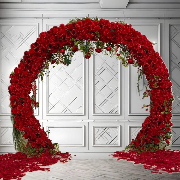 Cupid — A red half circle arch, saturated and unmissable, for a proposal that does not intend to whisper