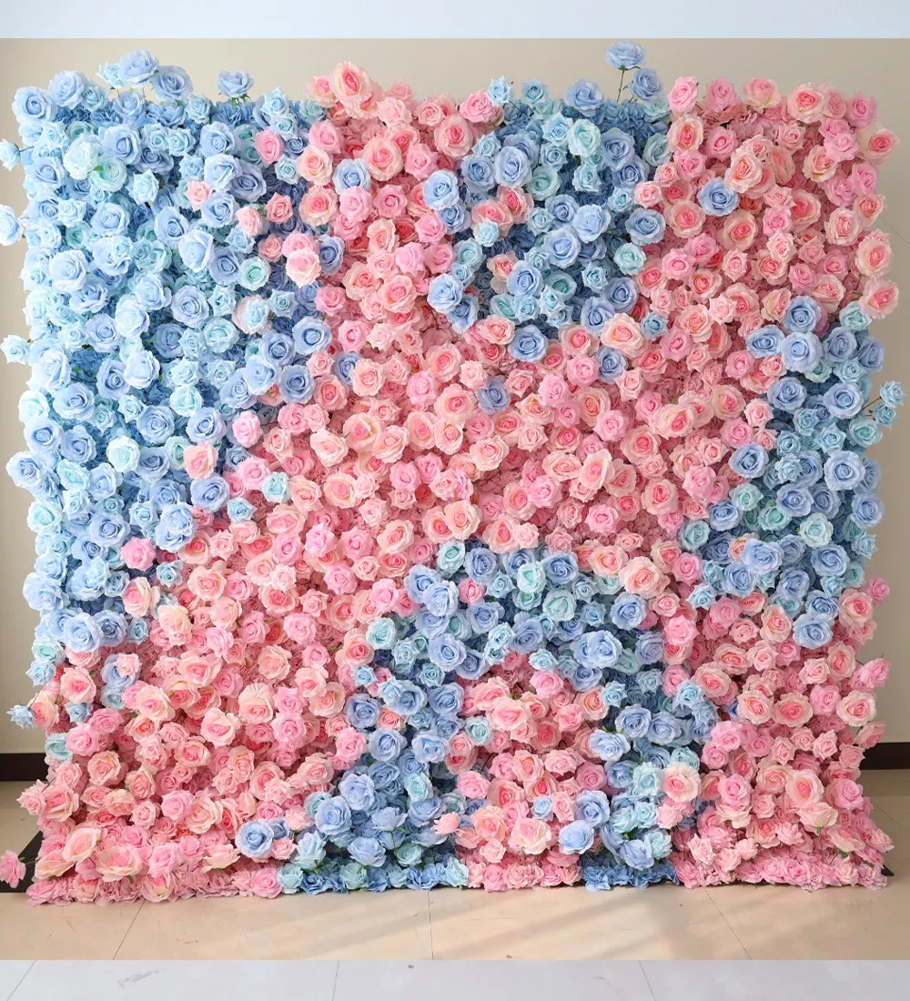 Pink & Blue — Pastel blue and pink roses marbled through one another across the full wall