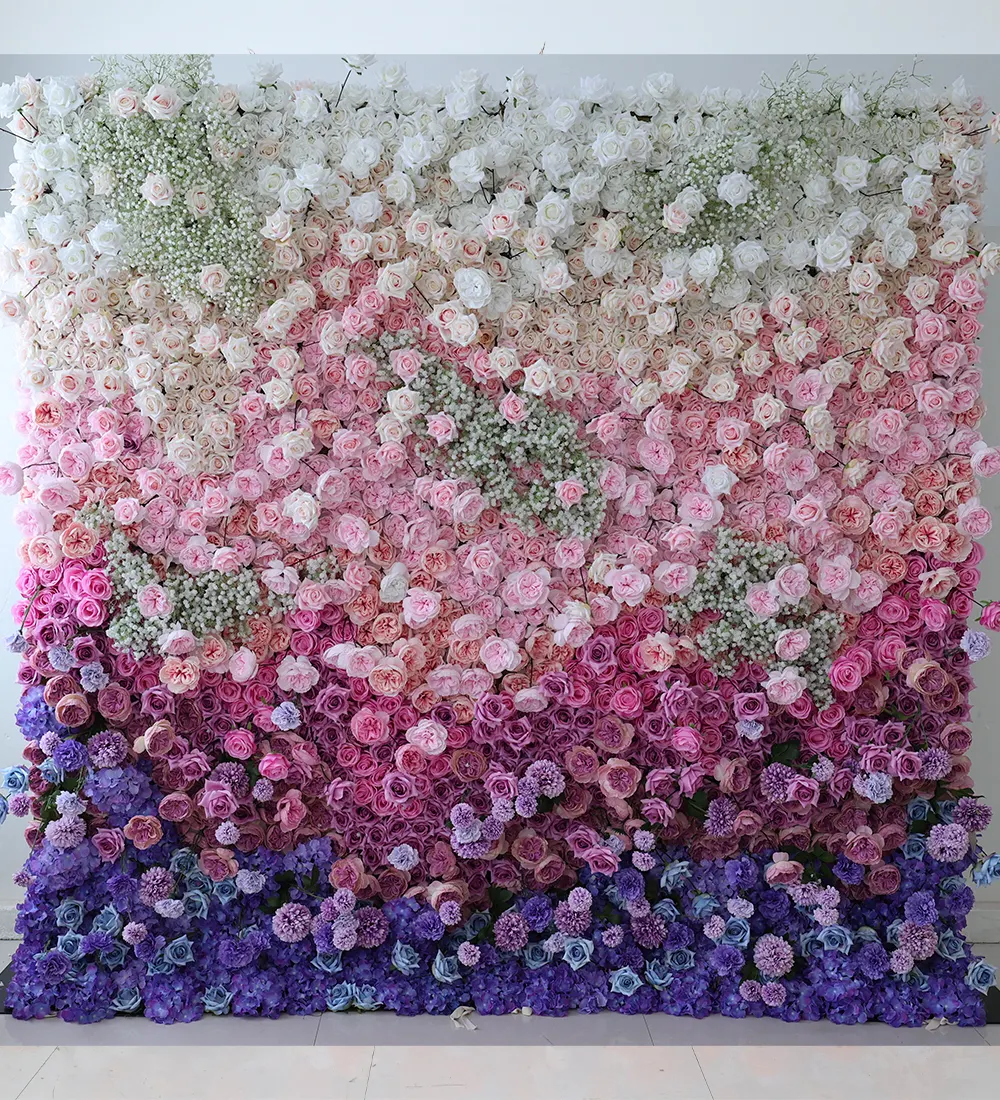 Pink & Purple Ombre — Pink fading into purple across the full wall, graduated so the colour moves as you move