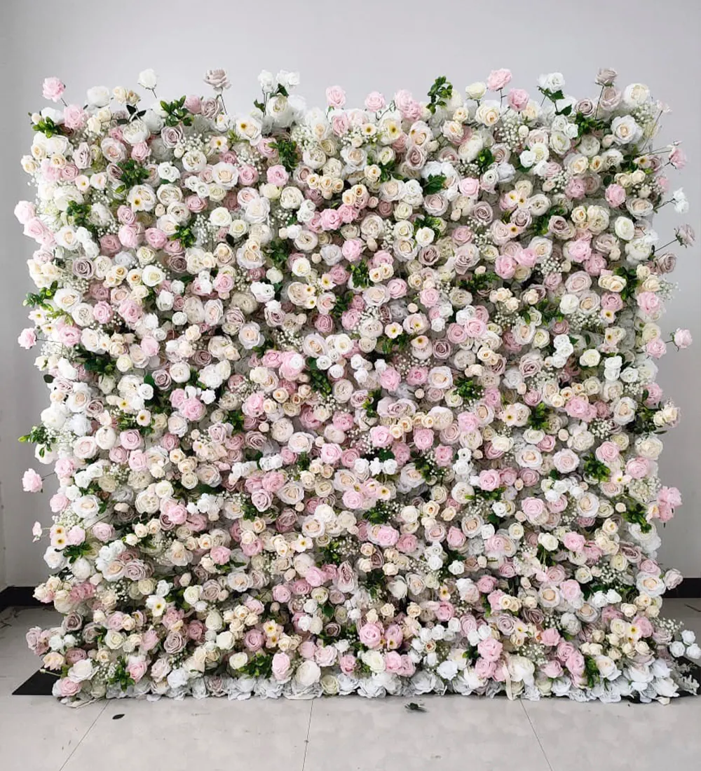 Pink Butterfly — Blush, cream and white roses packed dense with fine greenery and gypsophila threaded through