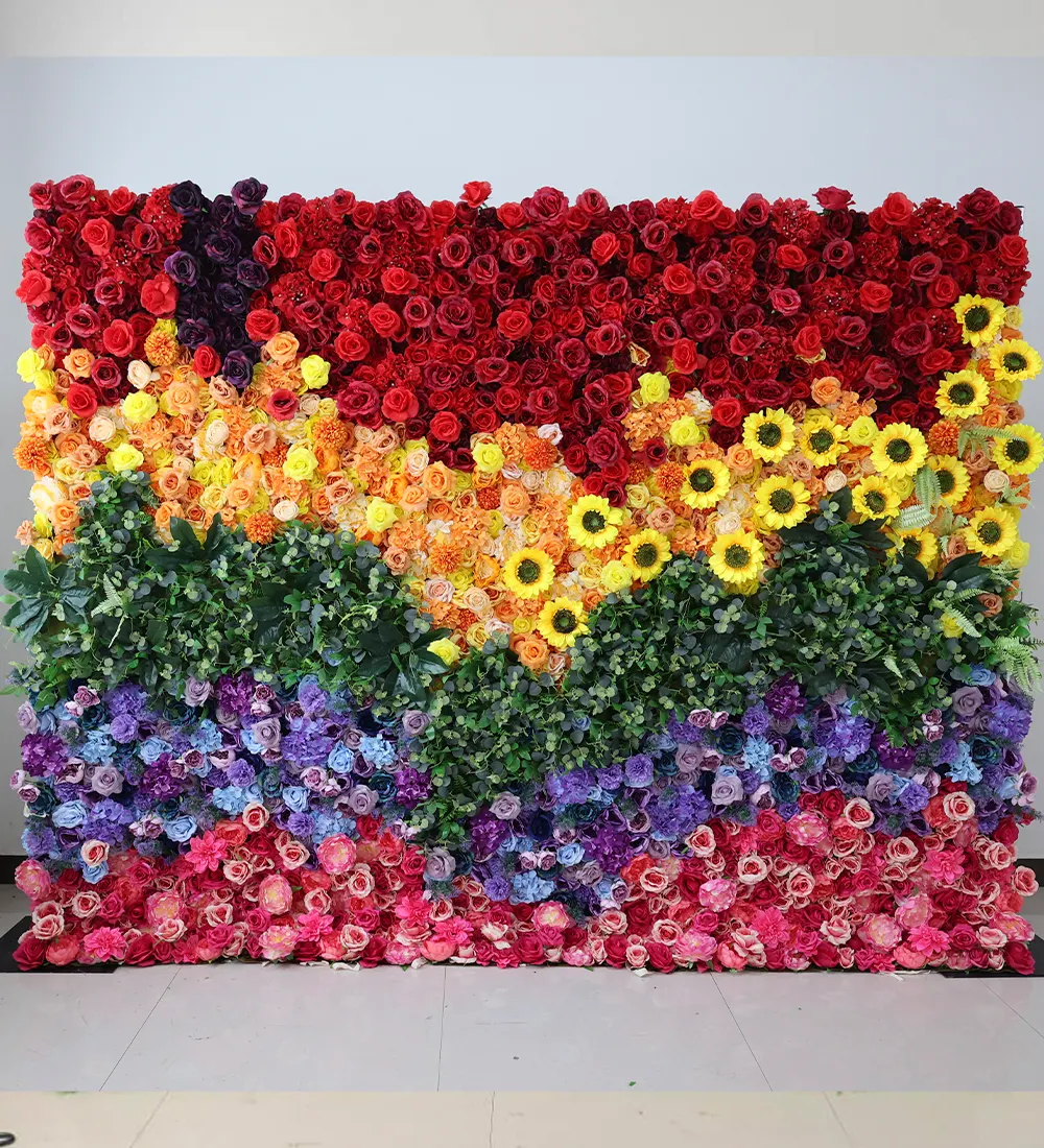 Rainbow — Our rainbow flower wall is a breathtaking display of vibrant blooms in every color imaginable