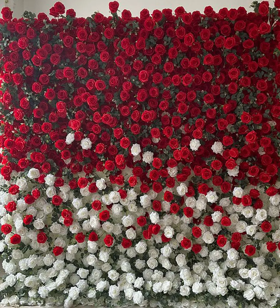 Ruby's Red — Elevate your bridal shower, baby shower, or wedding with a sophisticated touch, courtesy of our lush red and white flower wall