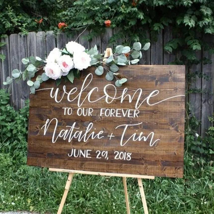 Wooden Signs — Our custom wooden signs add a rustic, natural element to your wedding, outdoor event, anniversary celebration, or other special event